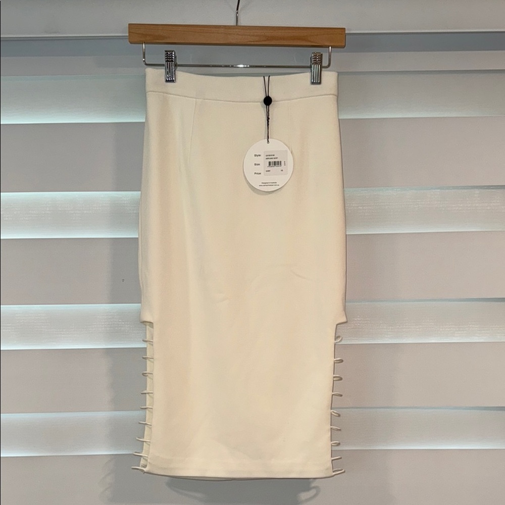 Cameo Cream Midi Pencil Skirt with Slit for Work